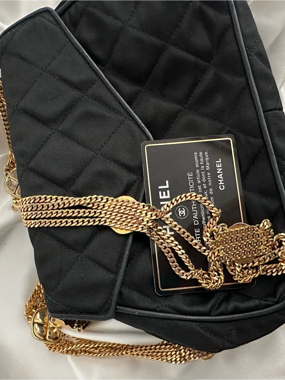 CHANEL Vintage Black Silk Timeless Tassel Flap Bag Gold Hardware,